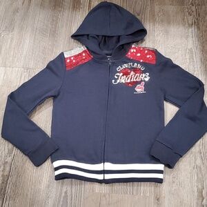 MLB CLEVELAND Indians Sequins Zip Up Hooded Swwatshirt by 5th & Oceans Size 7/8